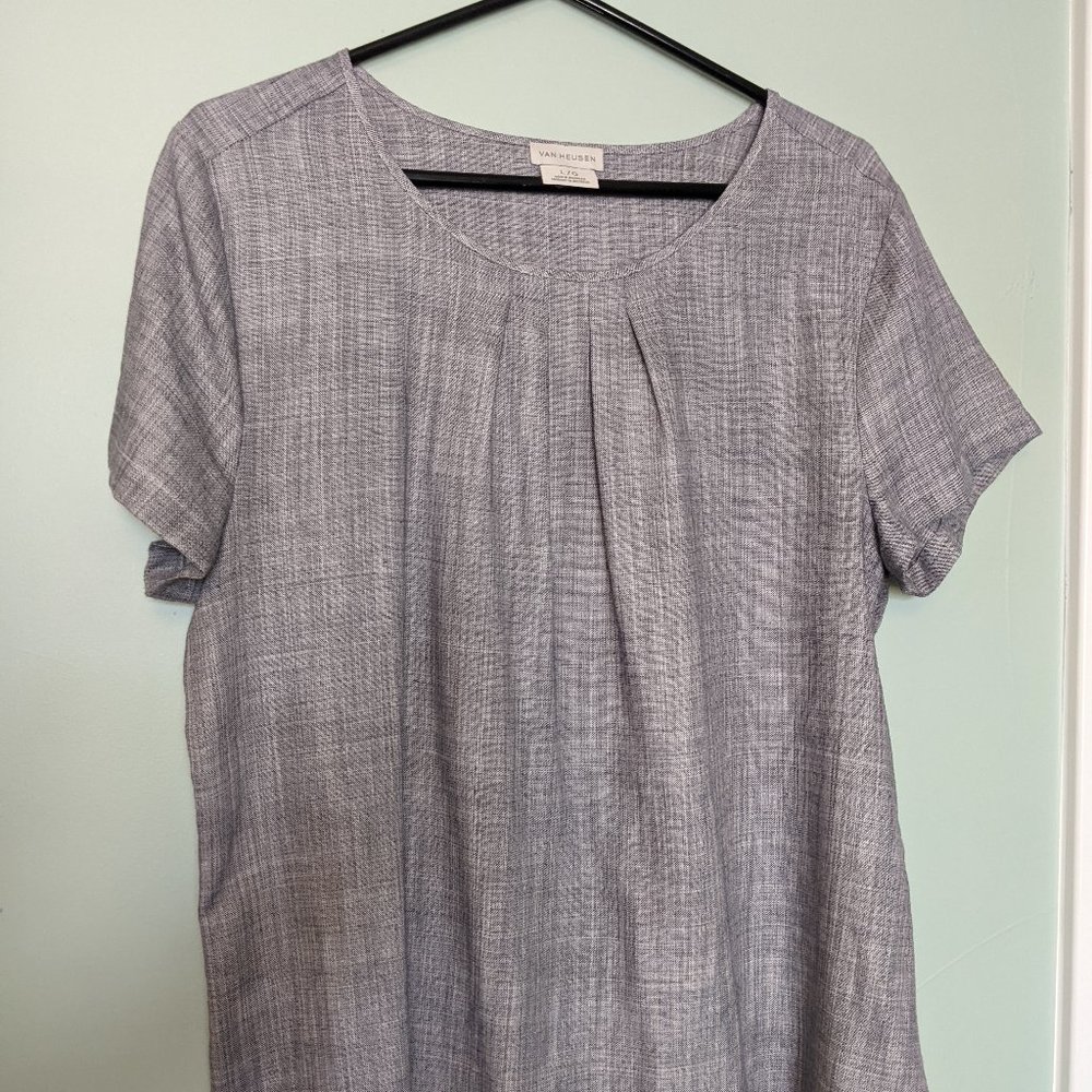 Grey scoop neck linen shirt